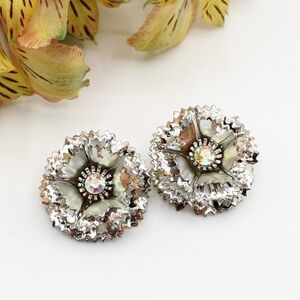 Vintage floral aurora borealis rhinestone earrings